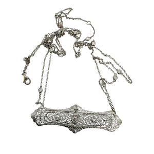 Vintage Filigree Diamond Brooch Conversion Necklace