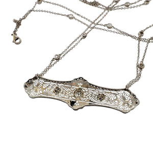 Vintage Filigree Diamond Brooch Conversion Necklace