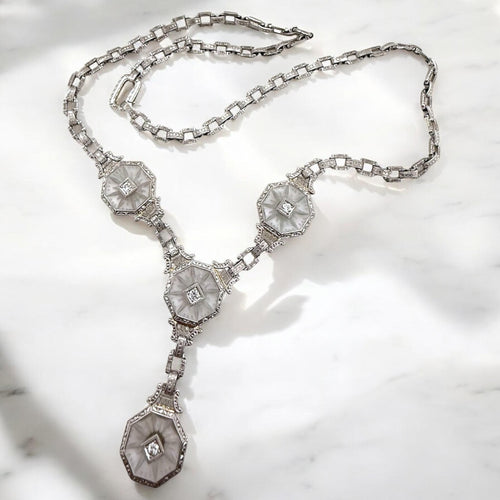 Vintage Unique Camphor Glass Filigree Style Necklace