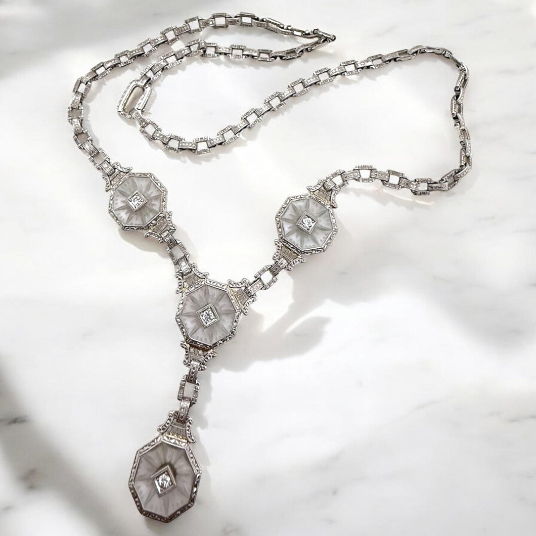 Vintage Unique Camphor Glass Filigree Style Necklace