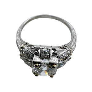Vintage Art Deco 1.15 Carat Old European Cut Diamond Platinum Engagement Ring