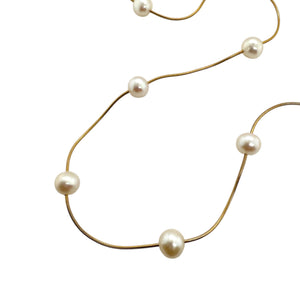 Vintage Pearl Bead Gold Station Necklace