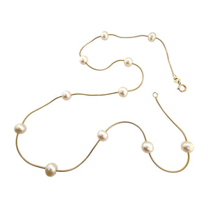 Vintage Pearl Bead Gold Station Necklace