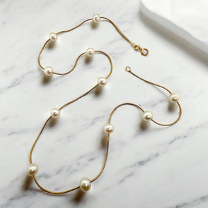 Vintage Pearl Bead Gold Station Necklace