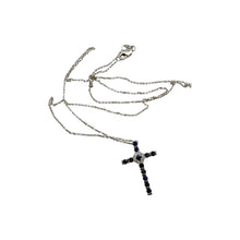 Dainty Sapphire & Diamond Cross Necklace 14K White Gold