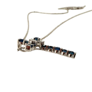 Dainty Sapphire & Diamond Cross Necklace 14K White Gold
