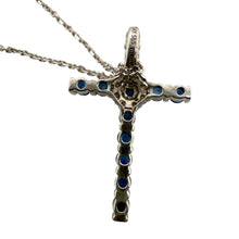 Dainty Sapphire & Diamond Cross Necklace 14K White Gold