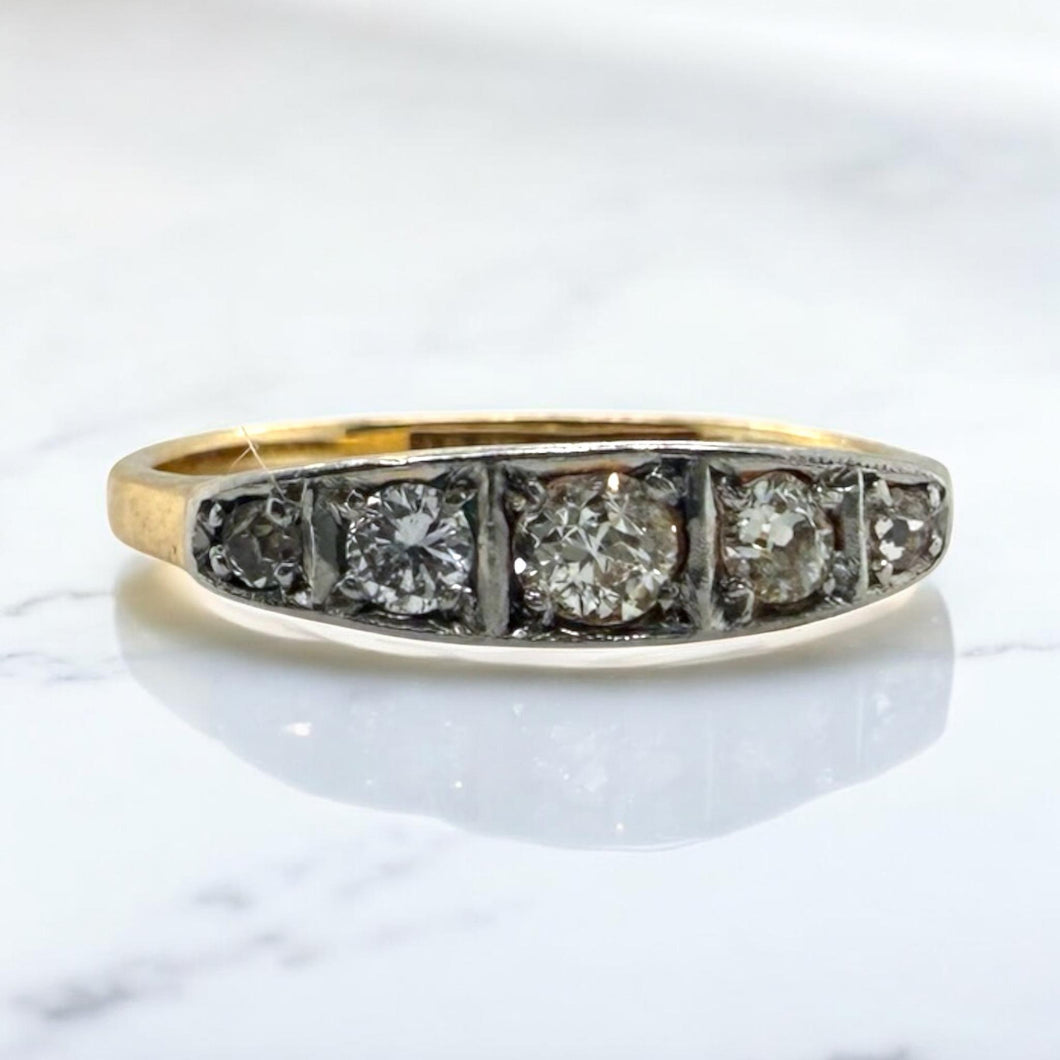 Dainty Vintage Diamond Band 18K Yellow Gold & Platinum