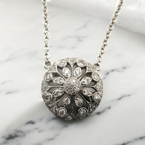 Contemporary Diamond Necklace 14K White Gold