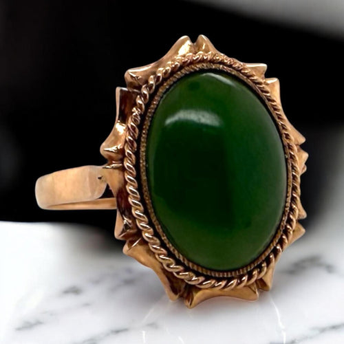 Vintage Nephrite Jade Ring 14K Rose Gold