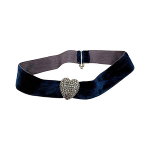 Vintage Georgian Era Rose Cut Diamond Blue Velvet Choker Necklace