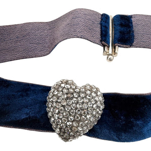 Vintage Georgian Era Rose Cut Diamond Blue Velvet Choker Necklace