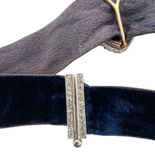 Vintage Georgian Era Rose Cut Diamond Blue Velvet Choker Necklace