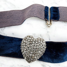 Vintage Georgian Era Rose Cut Diamond Blue Velvet Choker Necklace
