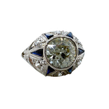 Vintage Art Deco 1.97 Carat Old European Cut Diamond & Sapphire Engagement Ring