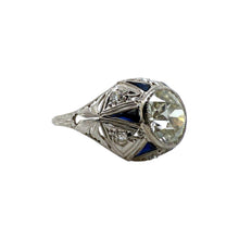 Vintage Art Deco 1.97 Carat Old European Cut Diamond & Sapphire Engagement Ring