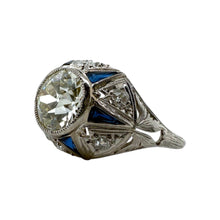 Vintage Art Deco 1.97 Carat Old European Cut Diamond & Sapphire Engagement Ring