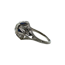 Vintage Art Deco 1.97 Carat Old European Cut Diamond & Sapphire Engagement Ring