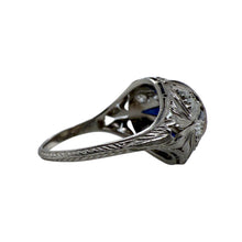 Vintage Art Deco 1.97 Carat Old European Cut Diamond & Sapphire Engagement Ring