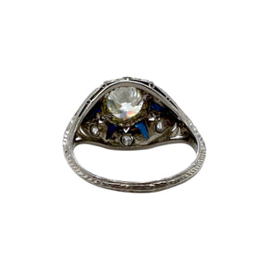 Vintage Art Deco 1.97 Carat Old European Cut Diamond & Sapphire Engagement Ring