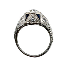 Vintage Art Deco 1.97 Carat Old European Cut Diamond & Sapphire Engagement Ring