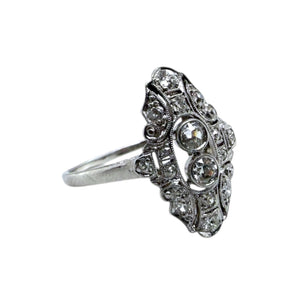 Vintage Dainty Old European Cut Diamond Cocktail Ring 18K White Gold