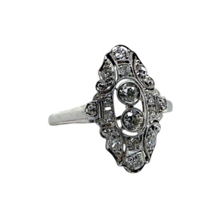 Vintage Dainty Old European Cut Diamond Cocktail Ring 18K White Gold