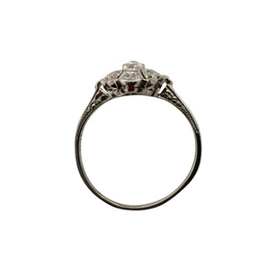 Vintage Dainty Old European Cut Diamond Cocktail Ring 18K White Gold