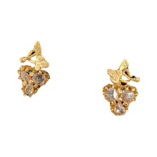 Vintage Rose Cut Diamond Grape Leaf Earrings 14K Yellow Gold