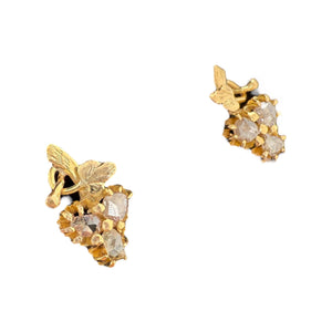 Vintage Rose Cut Diamond Grape Leaf Earrings 14K Yellow Gold
