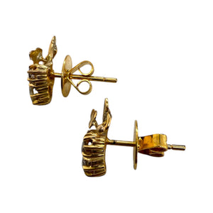 Vintage Rose Cut Diamond Grape Leaf Earrings 14K Yellow Gold