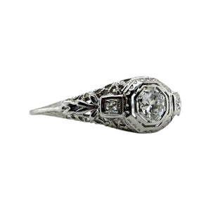Vintage Dainty Filigree Diamond Ring 18K White Gold