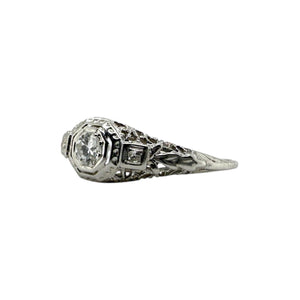 Vintage Dainty Filigree Diamond Ring 18K White Gold