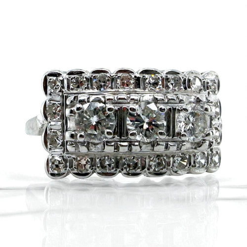 Vintage 1 Carat Diamond Cocktail Ring 14K White Gold