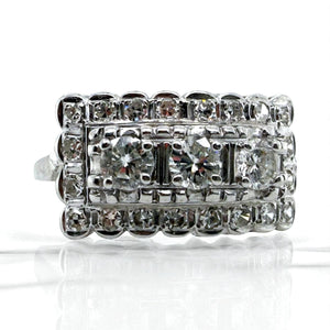 Vintage 1 Carat Diamond Cocktail Ring 14K White Gold