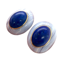 Unique Lapis & Blue Agate Gold Statement Earrings 14K