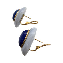 Unique Lapis & Blue Agate Gold Statement Earrings 14K