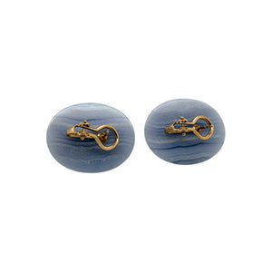 Unique Lapis & Blue Agate Gold Statement Earrings 14K