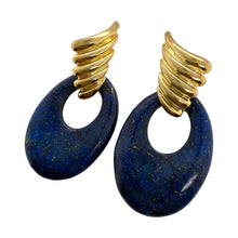 Unique Large Statement Lapis Earrings 14K Yellow Gold