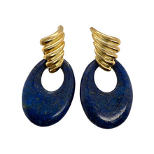 Unique Large Statement Lapis Earrings 14K Yellow Gold