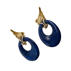 Unique Large Statement Lapis Earrings 14K Yellow Gold