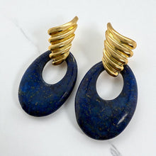 Unique Large Statement Lapis Earrings 14K Yellow Gold