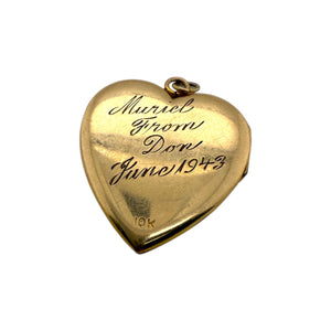 Vintage Yellow Gold Heart Locket Pendant 1943