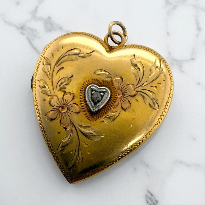 Vintage Yellow Gold Heart Locket Pendant 1943