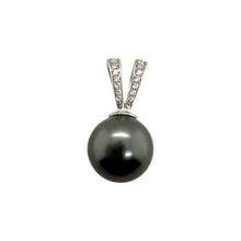 Black Tahitian Pearl Diamond Pendant 14K White Gold