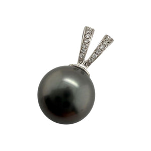 Black Tahitian Pearl Diamond Pendant 14K White Gold