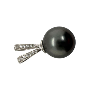 Black Tahitian Pearl Diamond Pendant 14K White Gold
