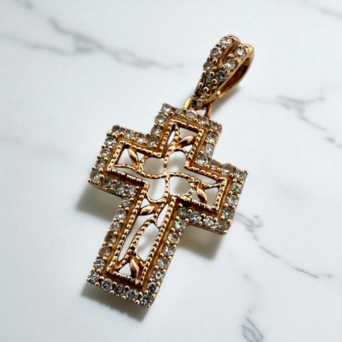 Dainty Rose Gold Diamond Cross Pendant