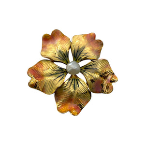 Vintage Enamel Flower Brooch Conversion Pendant 14K Yellow Gold