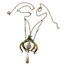 Vintage Enamel Lavalier Pearl Necklace Yellow Gold